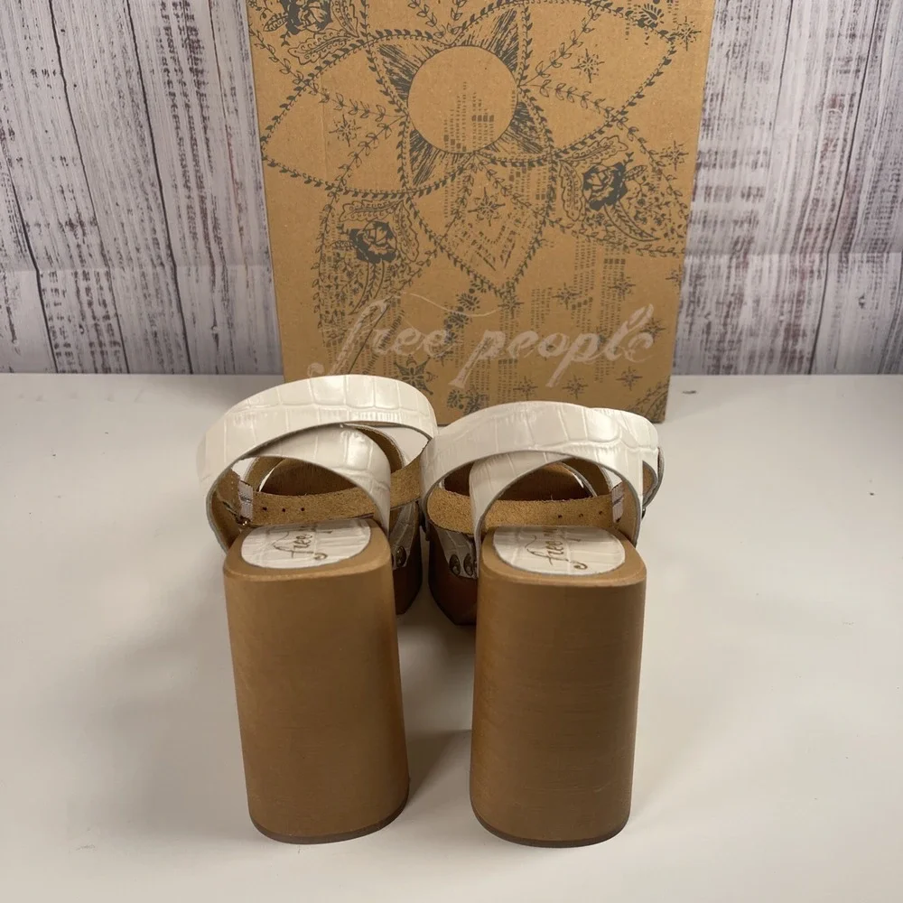 Free People Mallory Sandal Clog Croc Leather Wood Platform White  Sz 36 6
